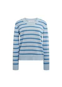Pull col rond à rayures - Bleu
