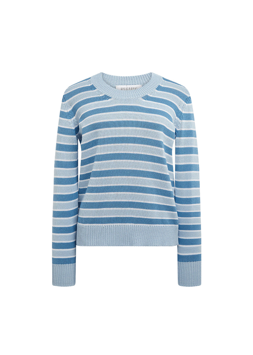 Pull col rond à rayures - Bleu