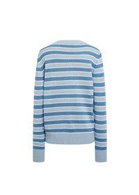 Pull col rond coton a rayures - Bleu Moyen