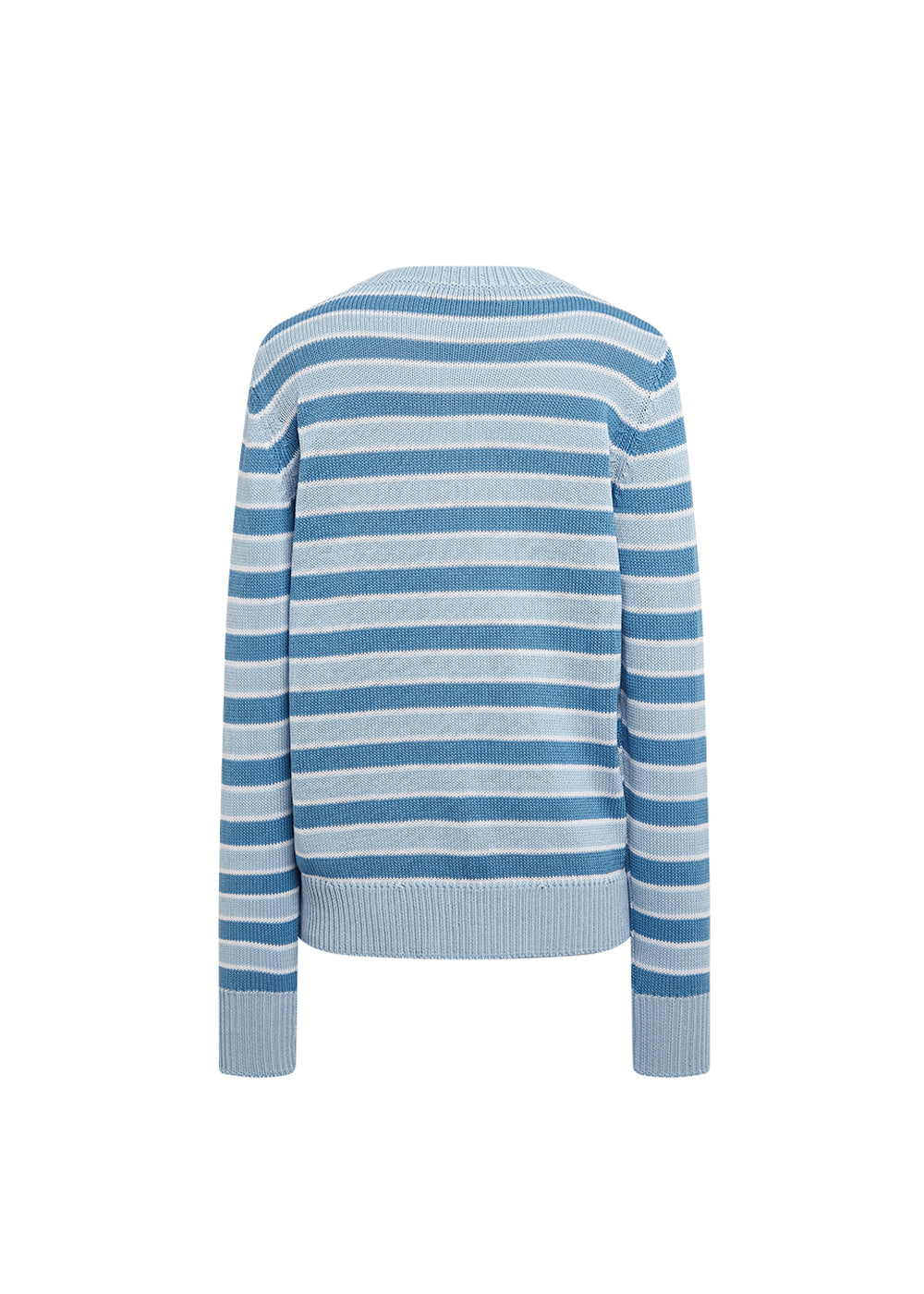 Pull col rond coton a rayures - Bleu Moyen
