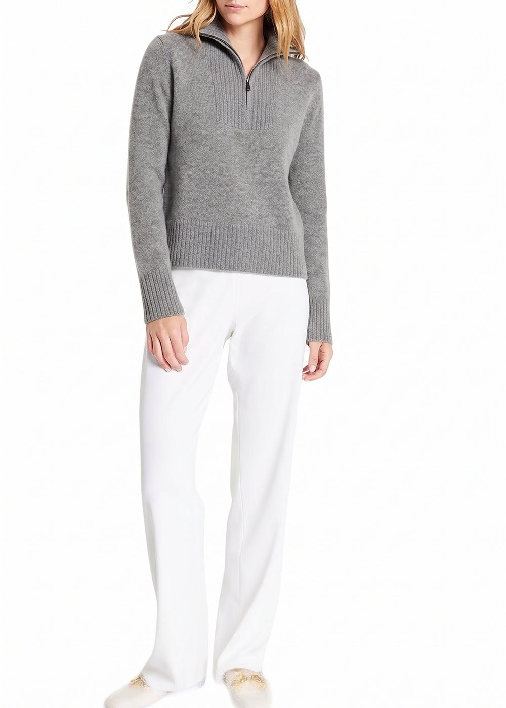 Wool & cashmere jumper with a trucker collar - Grey