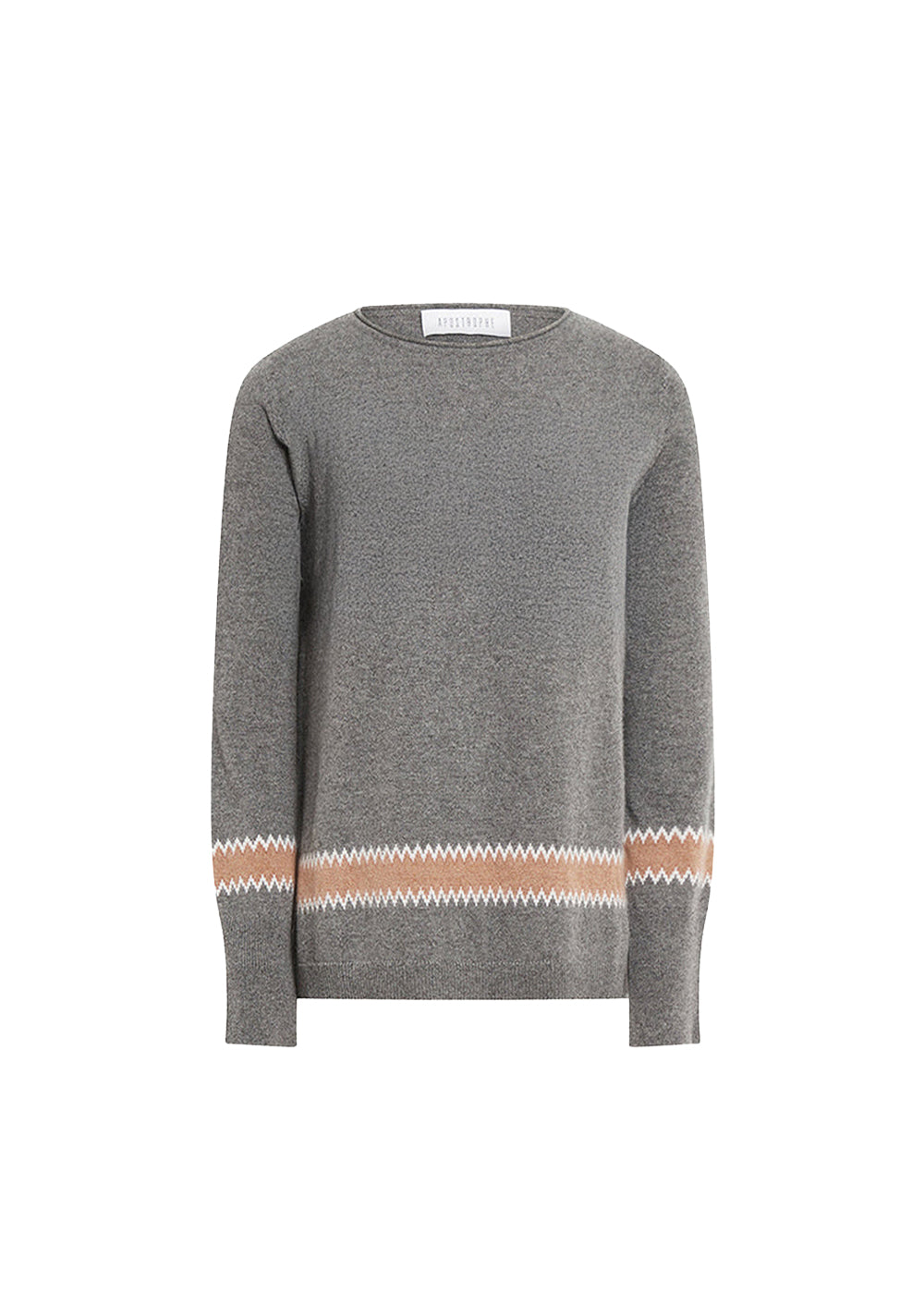 Round-neck cashmere jumper with a geometric pattern - Grey