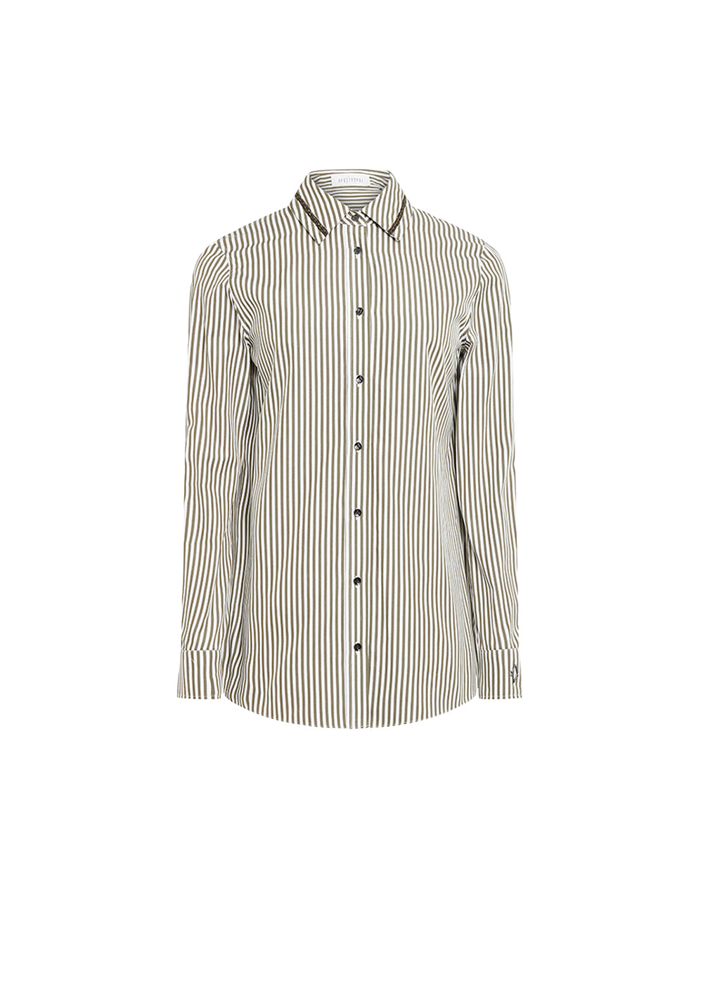Chemise rayee galon col - Kaki