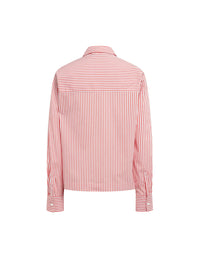 Chemise courte a fine rayures - Orange Moyen
