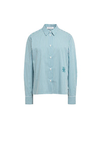 Chemise courte a fine rayures - Turquoise Foncé