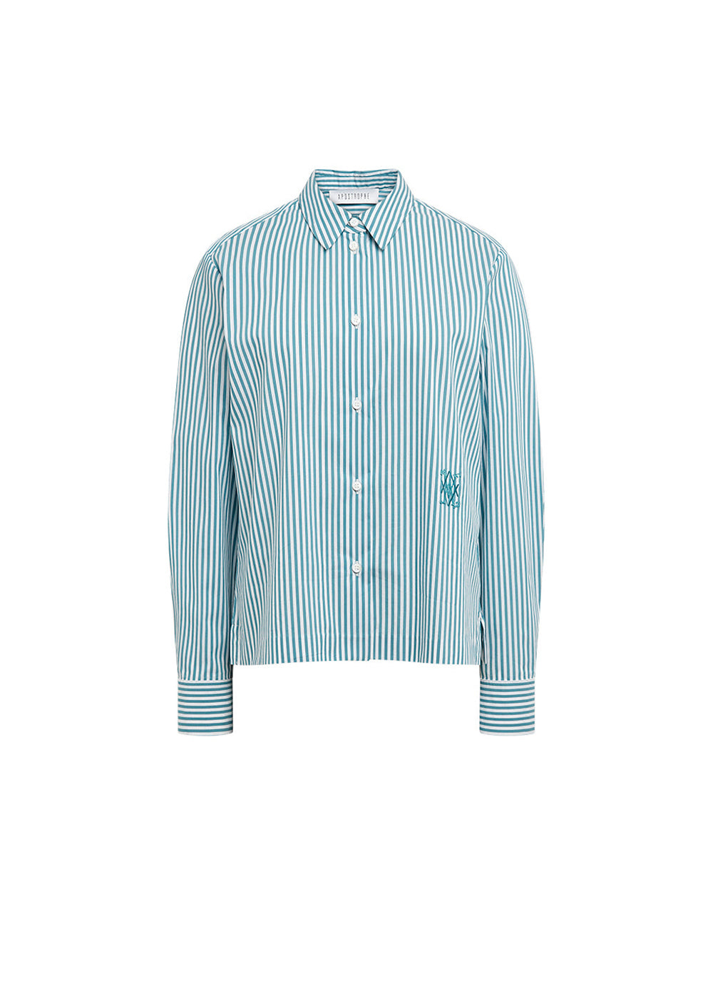 Chemise courte a fine rayures - Turquoise Foncé