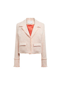 Veste courte tweed frangee - Corail