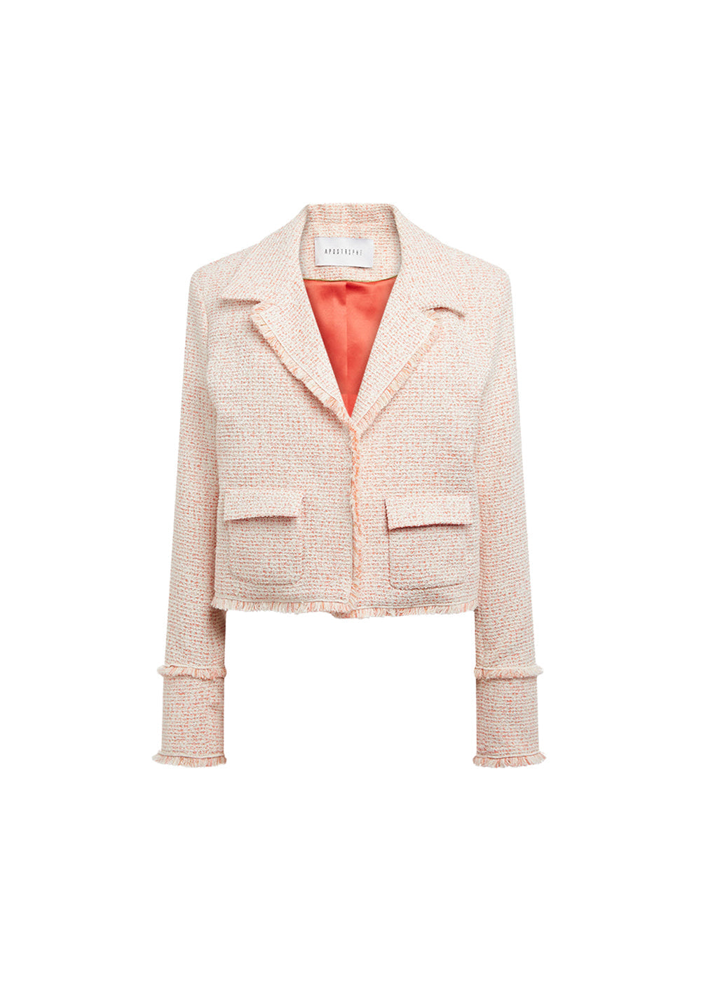 Veste courte tweed frangee - Corail