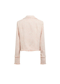 Veste courte tweed frangee - Corail