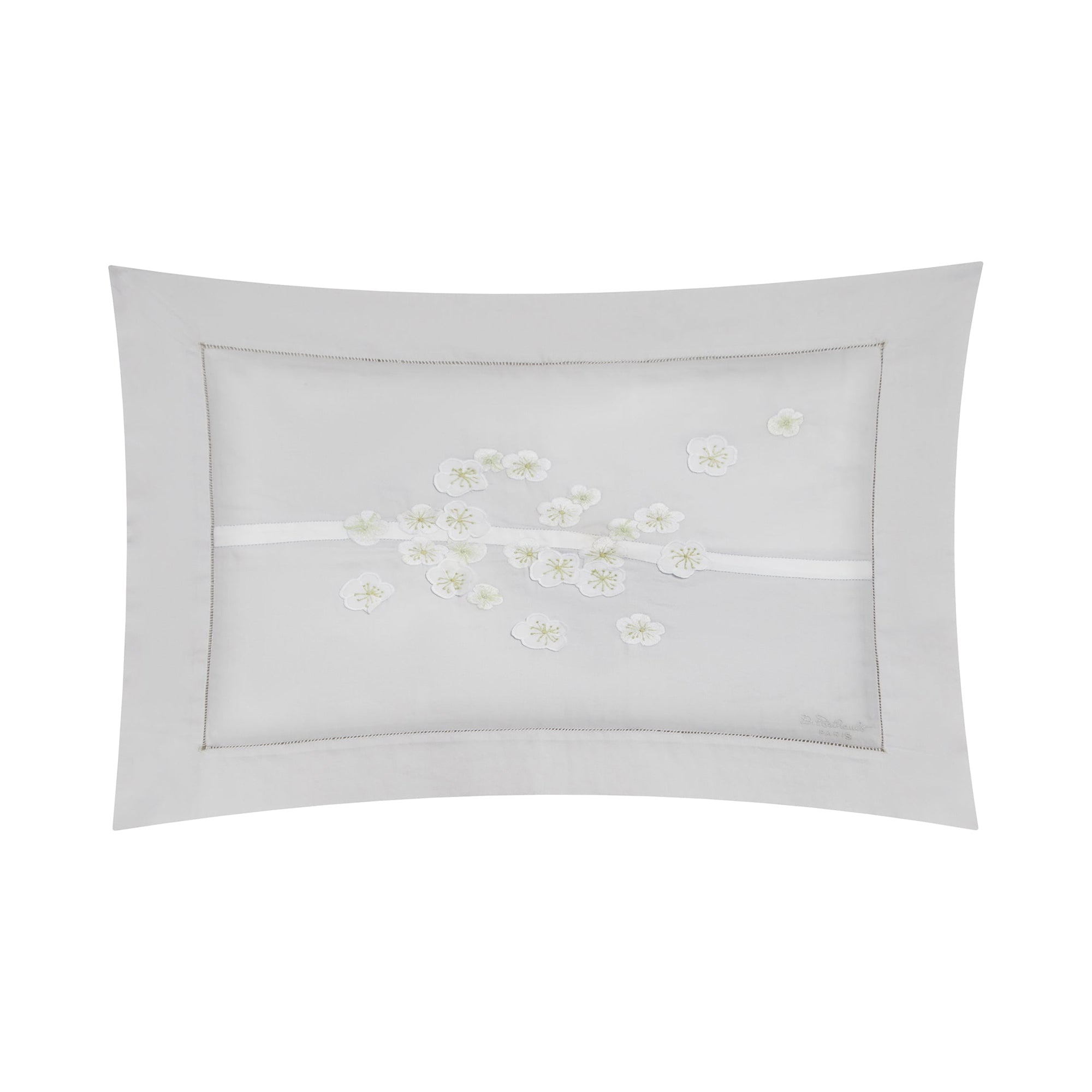 Taie d'oreiller Aubepine en satin de coton - Blanc & Gris & Vert