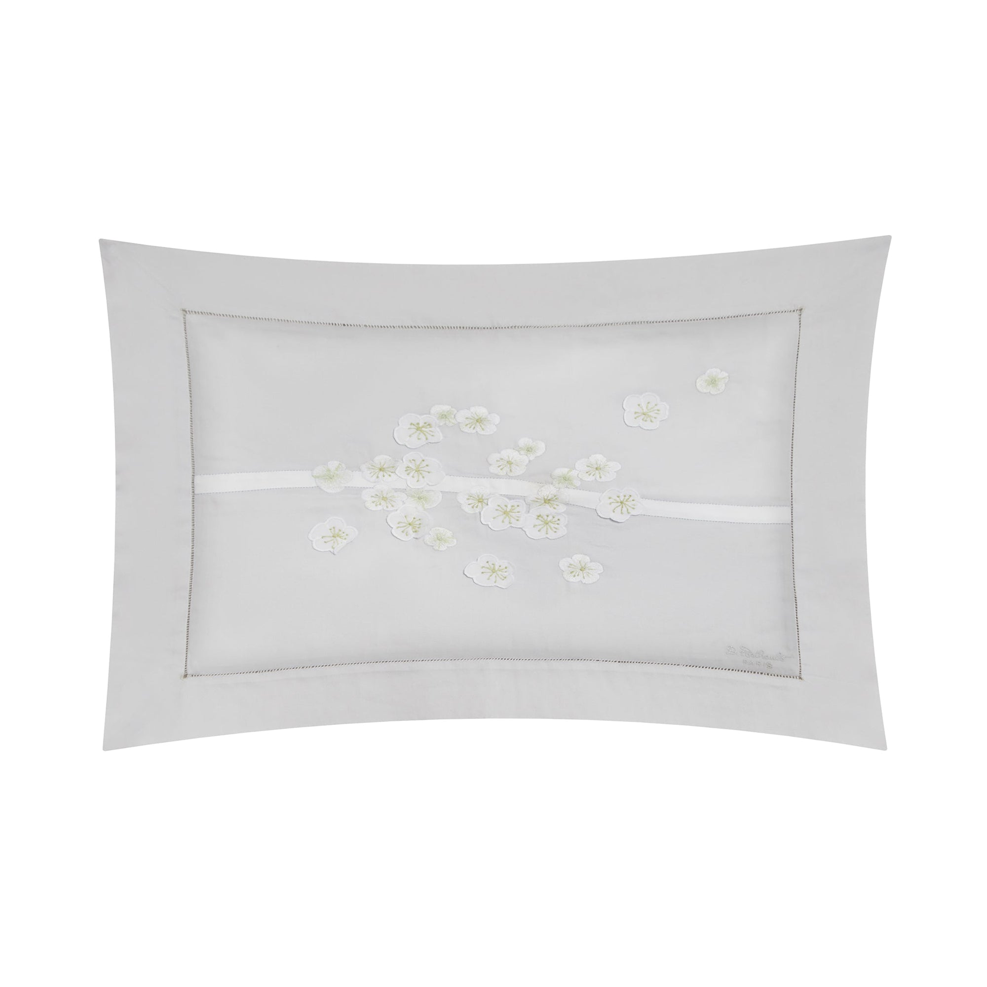 Taie d'oreiller Aubepine en voile de coton - Blanc & Gris & Vert