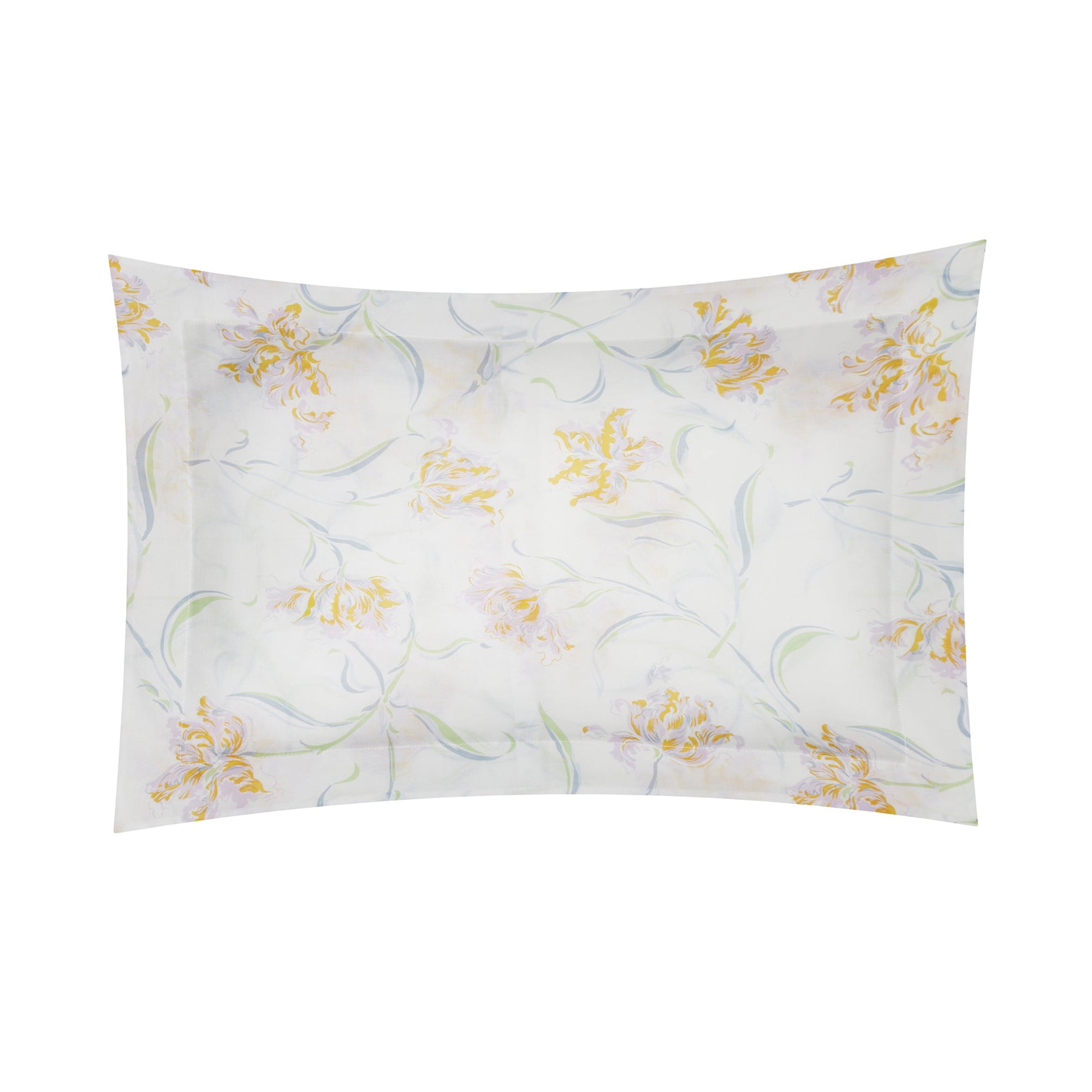 Taie d'oreiller Tulipe perroquet en voile de coton - Jaune & Lilas