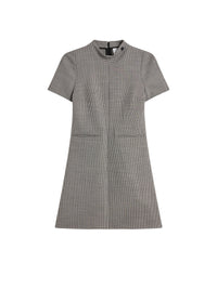 Short-sleeved houndstooth-patterned dress - Black & Natural