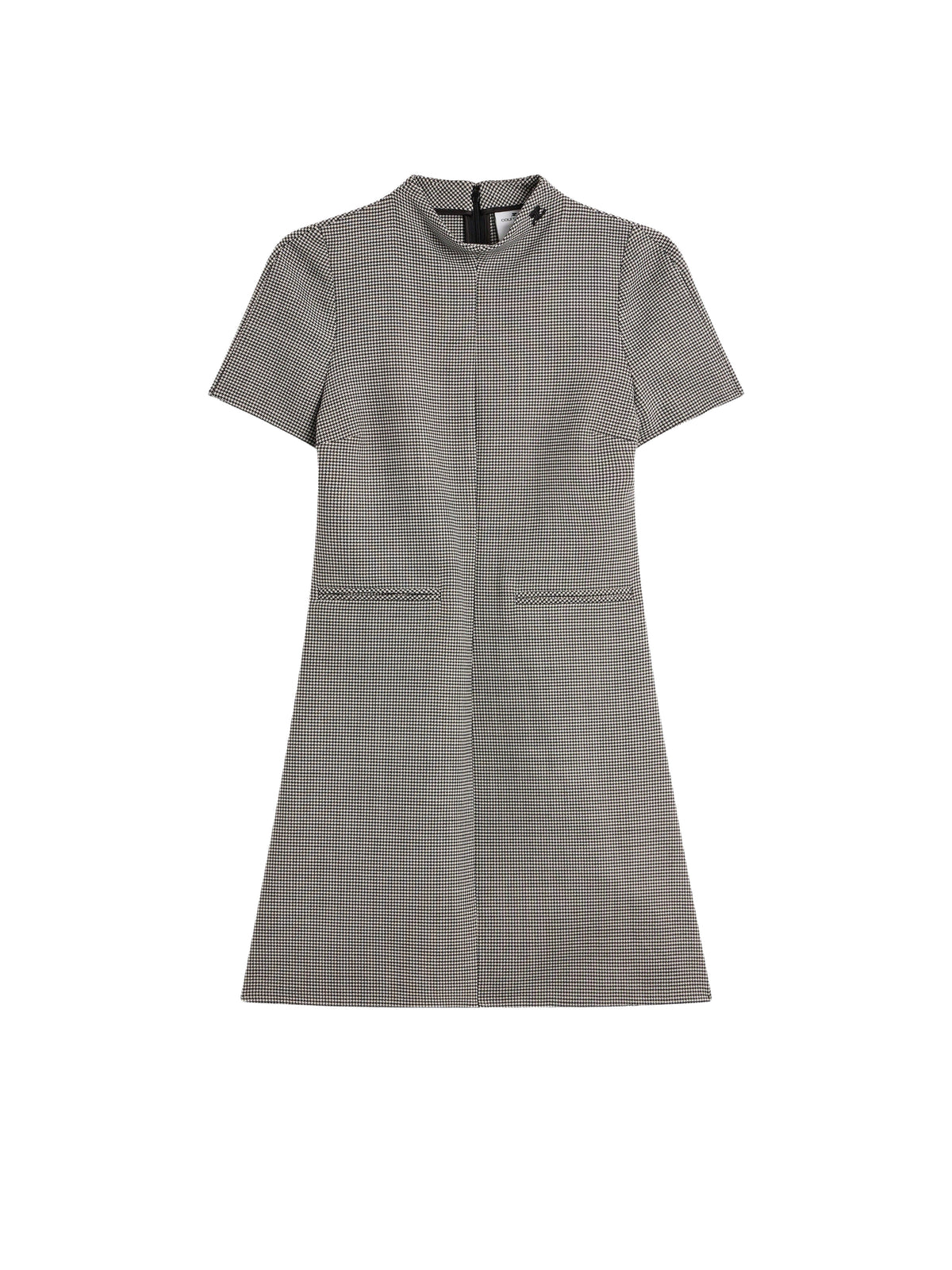 Short-sleeved houndstooth-patterned dress - Black & Natural