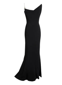 BLACK // burgundy crepe gown with metallic detail