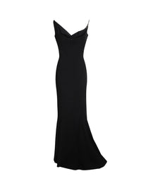 BLACK // burgundy crepe gown with metallic detail