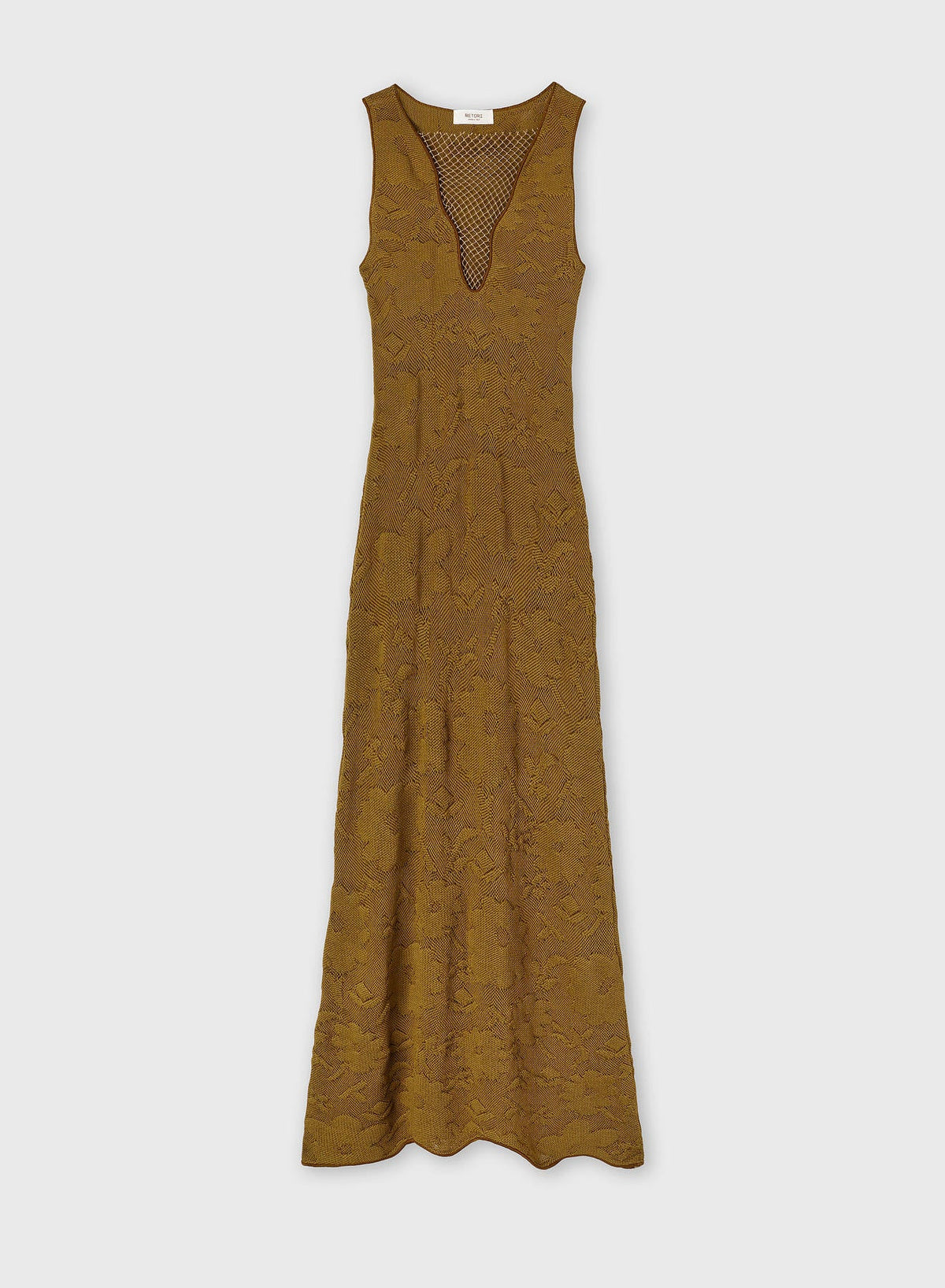 CAMEL JACQUARD KNIT DRESS WITH NET DETAIL