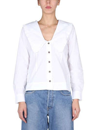 Chemise à col V avec volants - Bright White