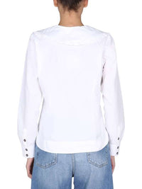 Chemise à col V avec volants - Bright White