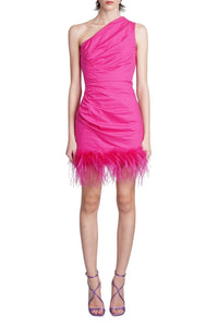 Robe courte asymétrique à plumes - Fuchsia