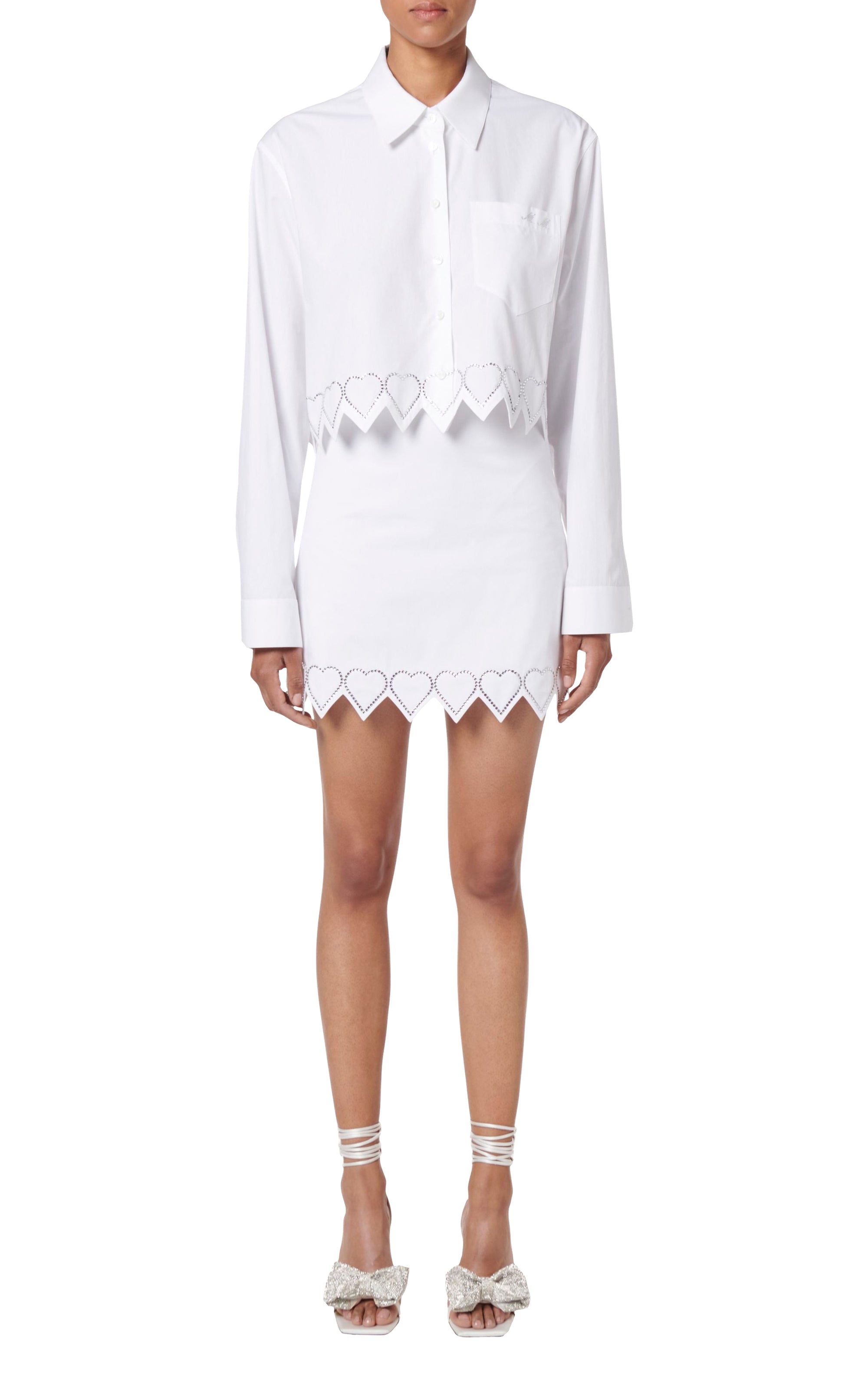 Heart oversize short shirt with bow - White