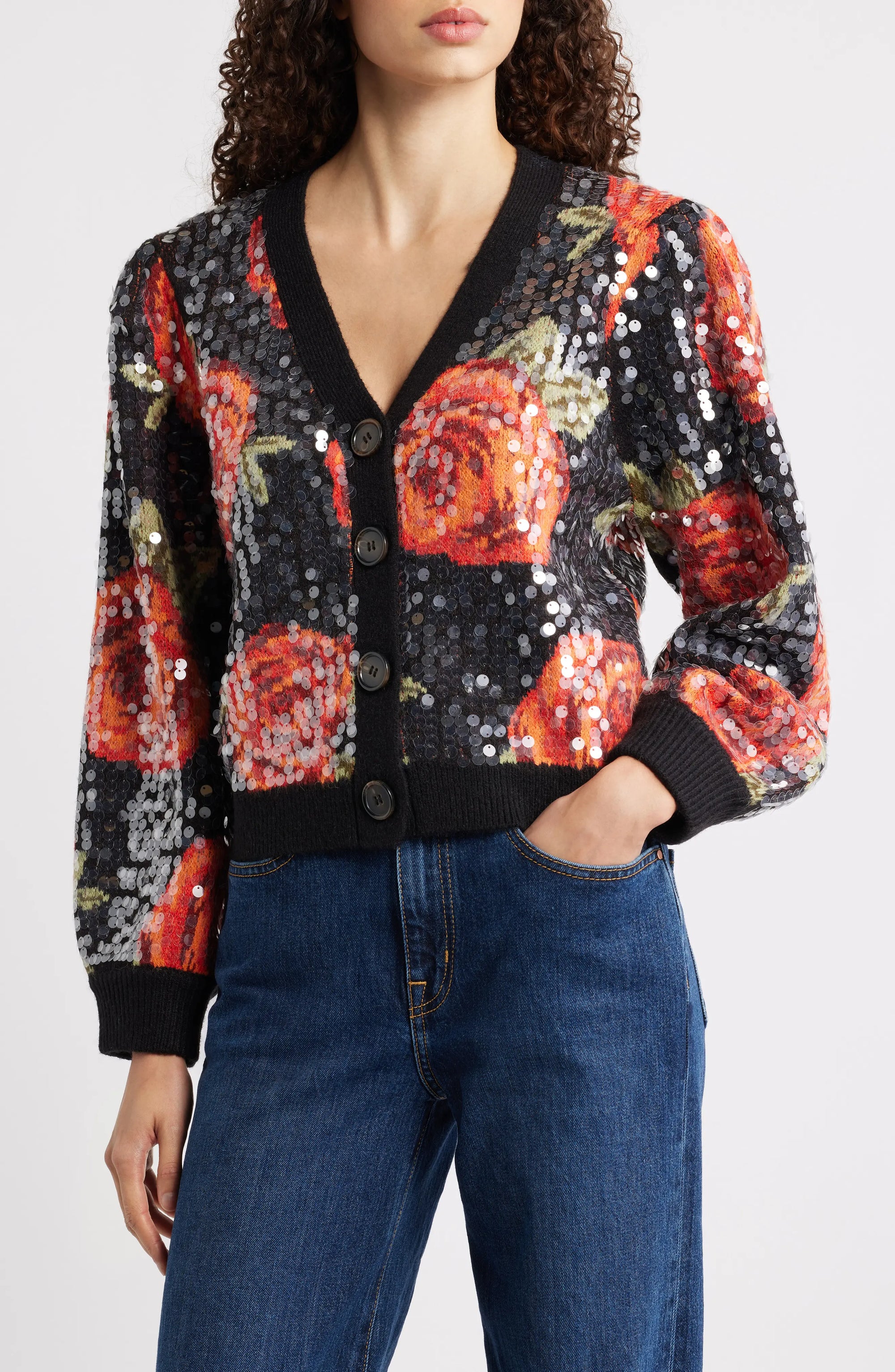CHECK VUE_Latin Roses Black Cardigan - Latin Roses Black