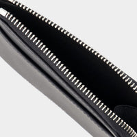 Zipped leather card case with embossed front - Black