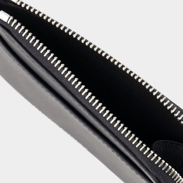 Zipped leather card case with embossed front - Black