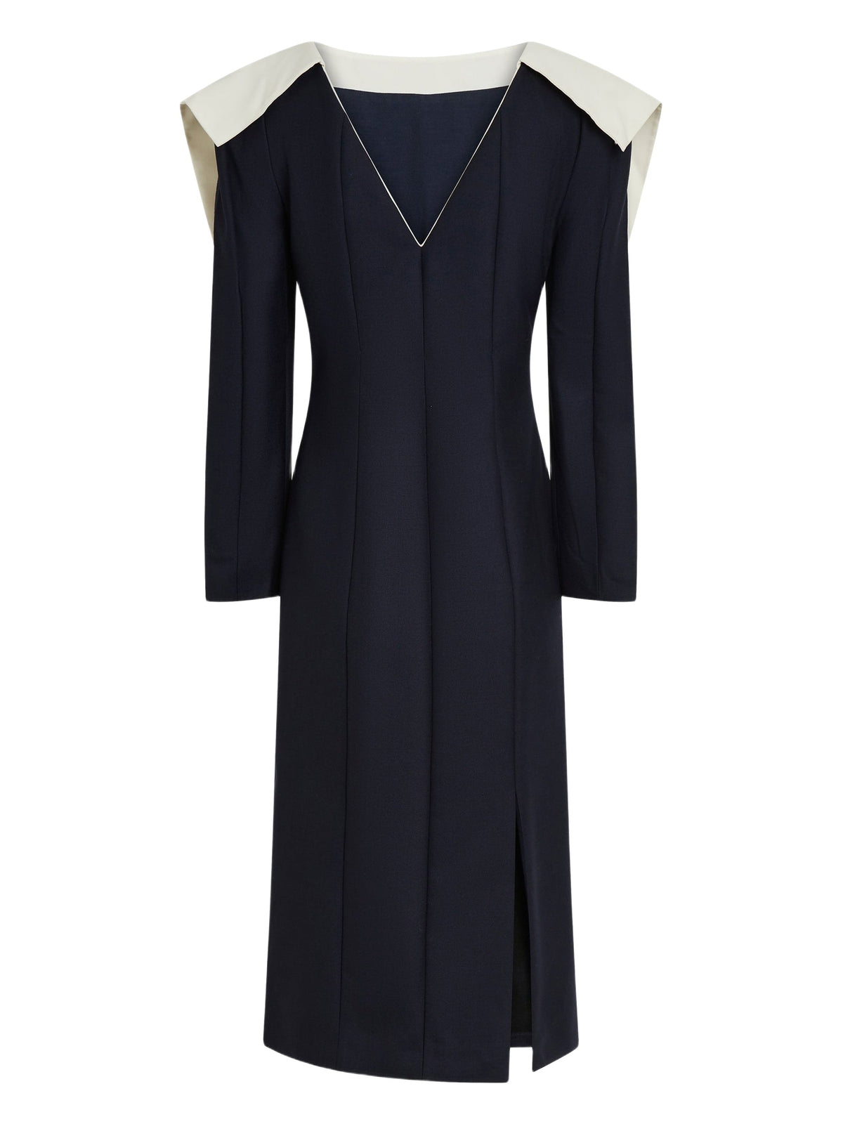 Robe Francoise cintrée en laine - Navy & Off White
