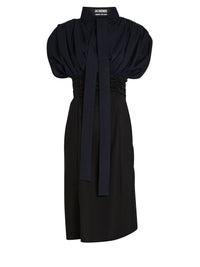Robe Madame manches bouffantes en laine - Navy & Black
