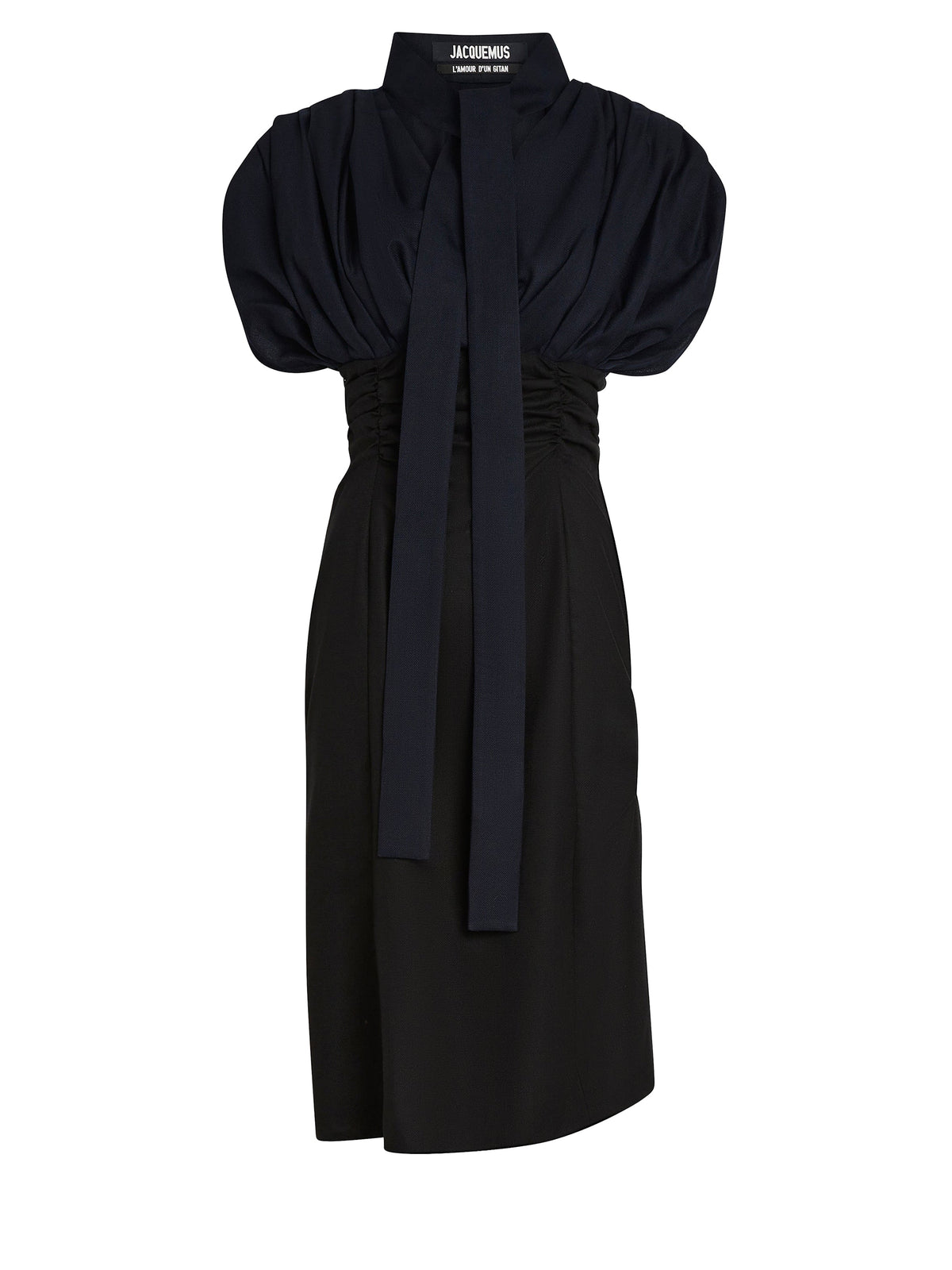 Robe Madame manches bouffantes en laine - Navy & Black