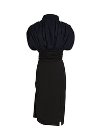 Robe Madame manches bouffantes en laine - Navy & Black
