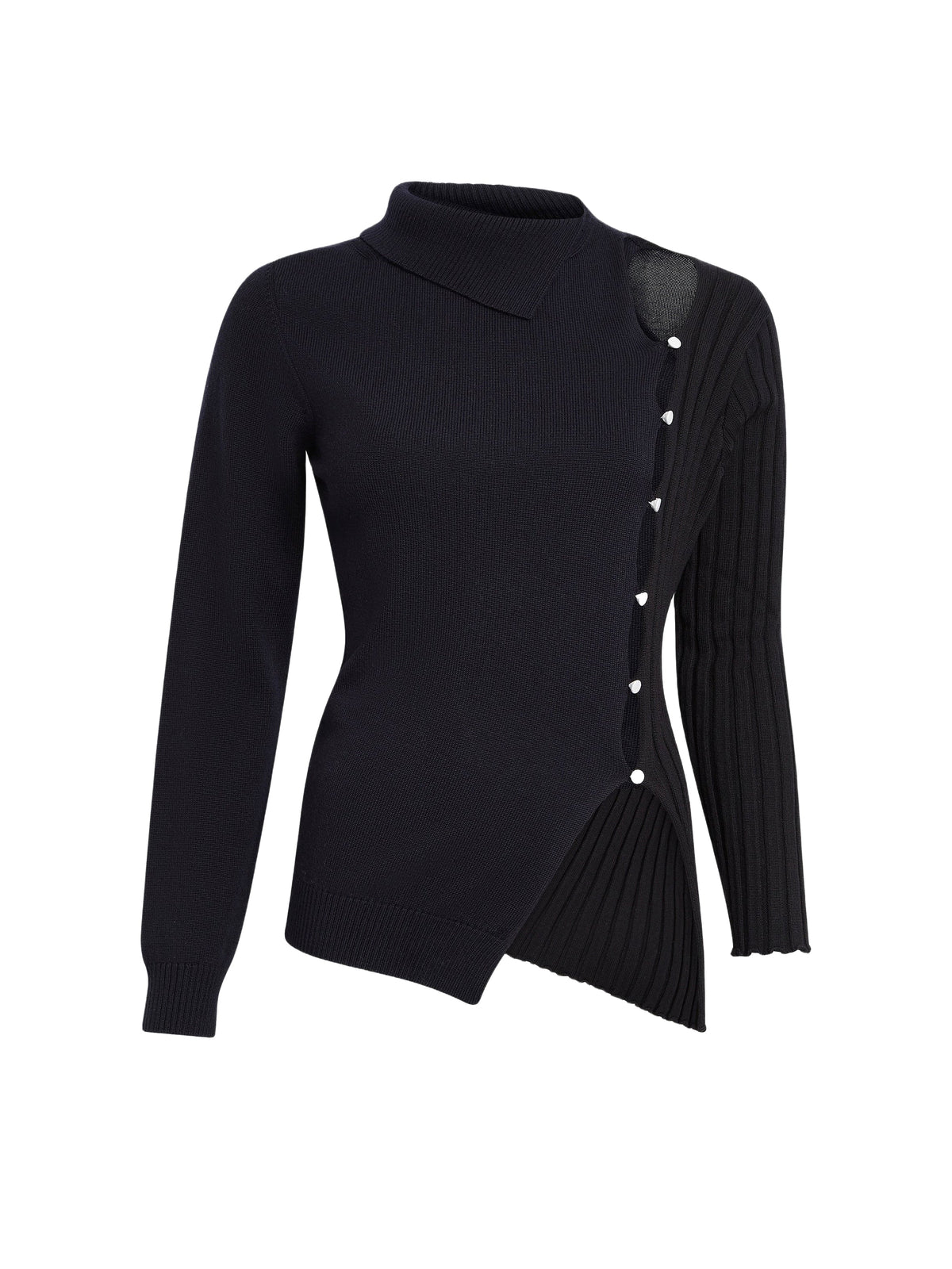 Pull à découpes en laine - Black Navy