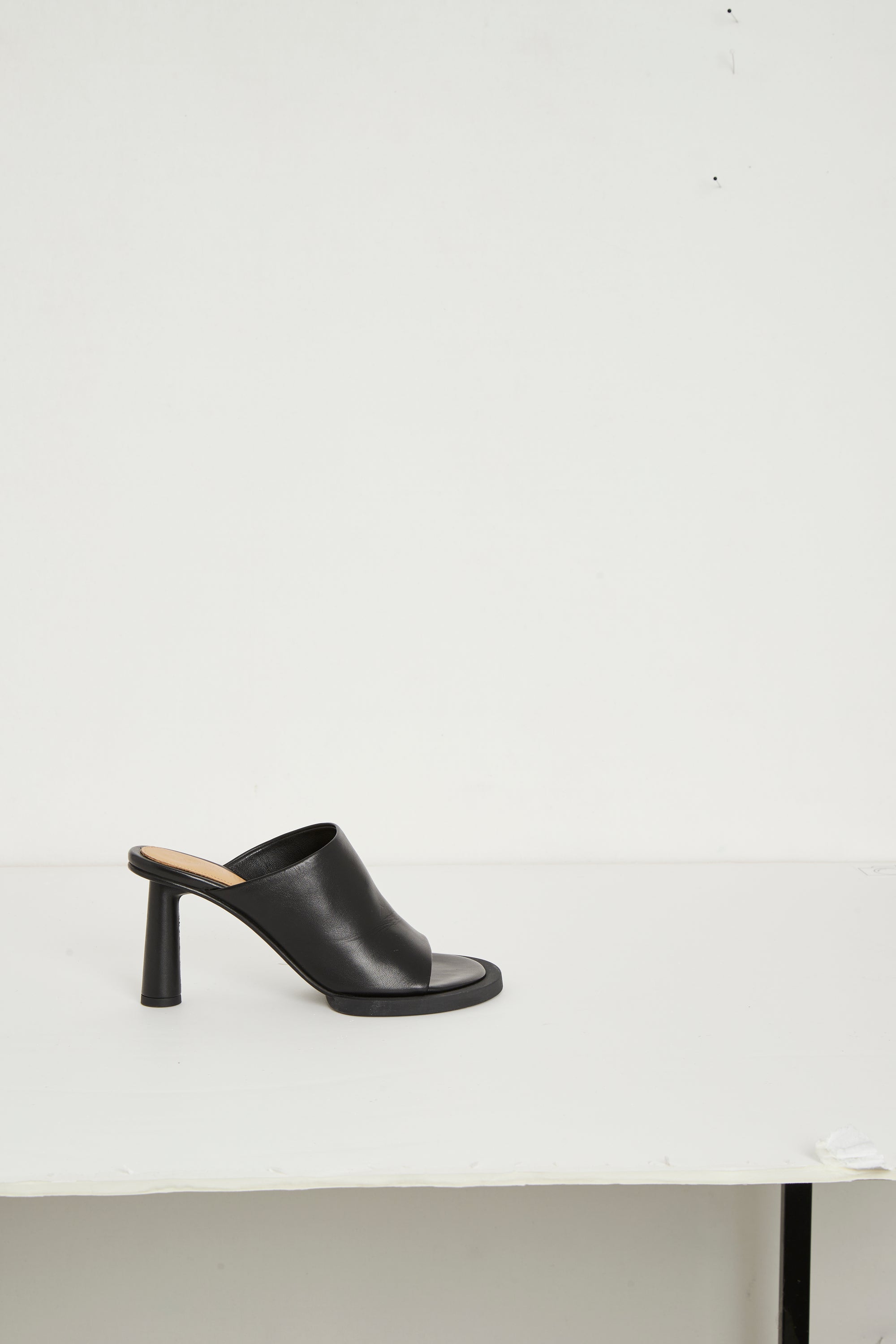 Mules Carré Rond en cuir - Black