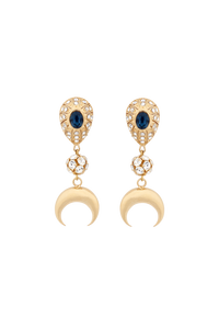 Blue Crystals & Moon Earrings - Or