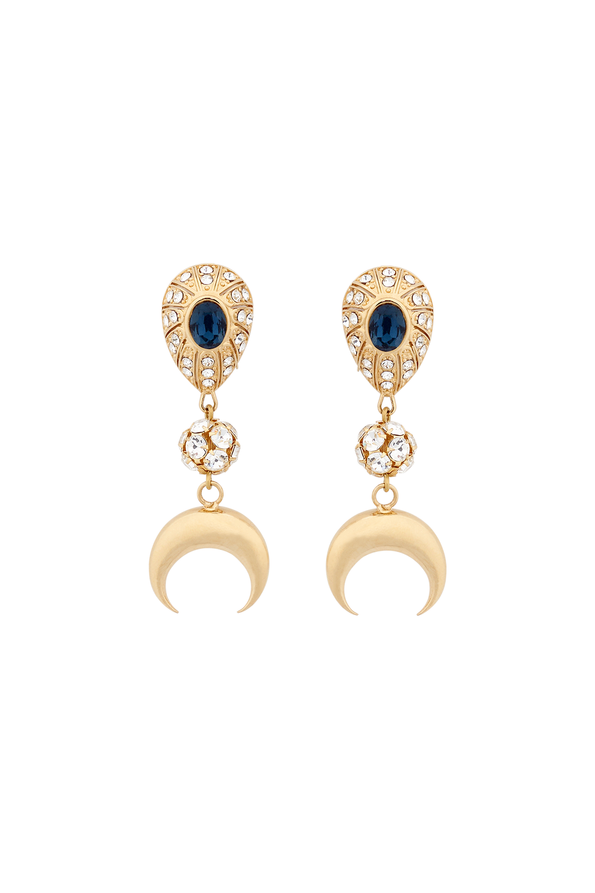 Blue Crystals & Moon Earrings - Or