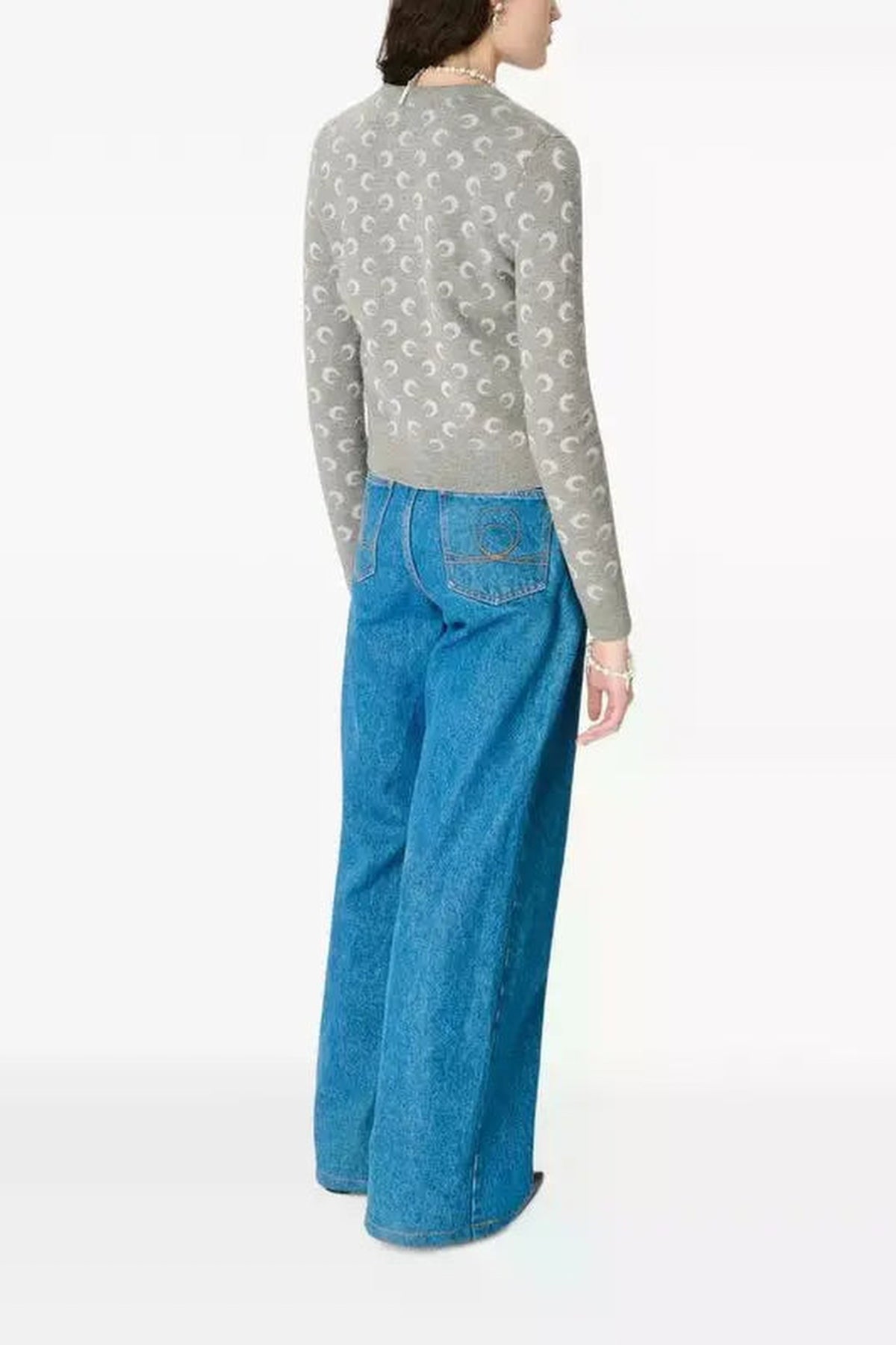 Moon Jacquard Knit Fitted Cardigan - Gris