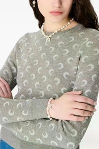 Moon Jacquard Knit Fitted Cardigan - Gris
