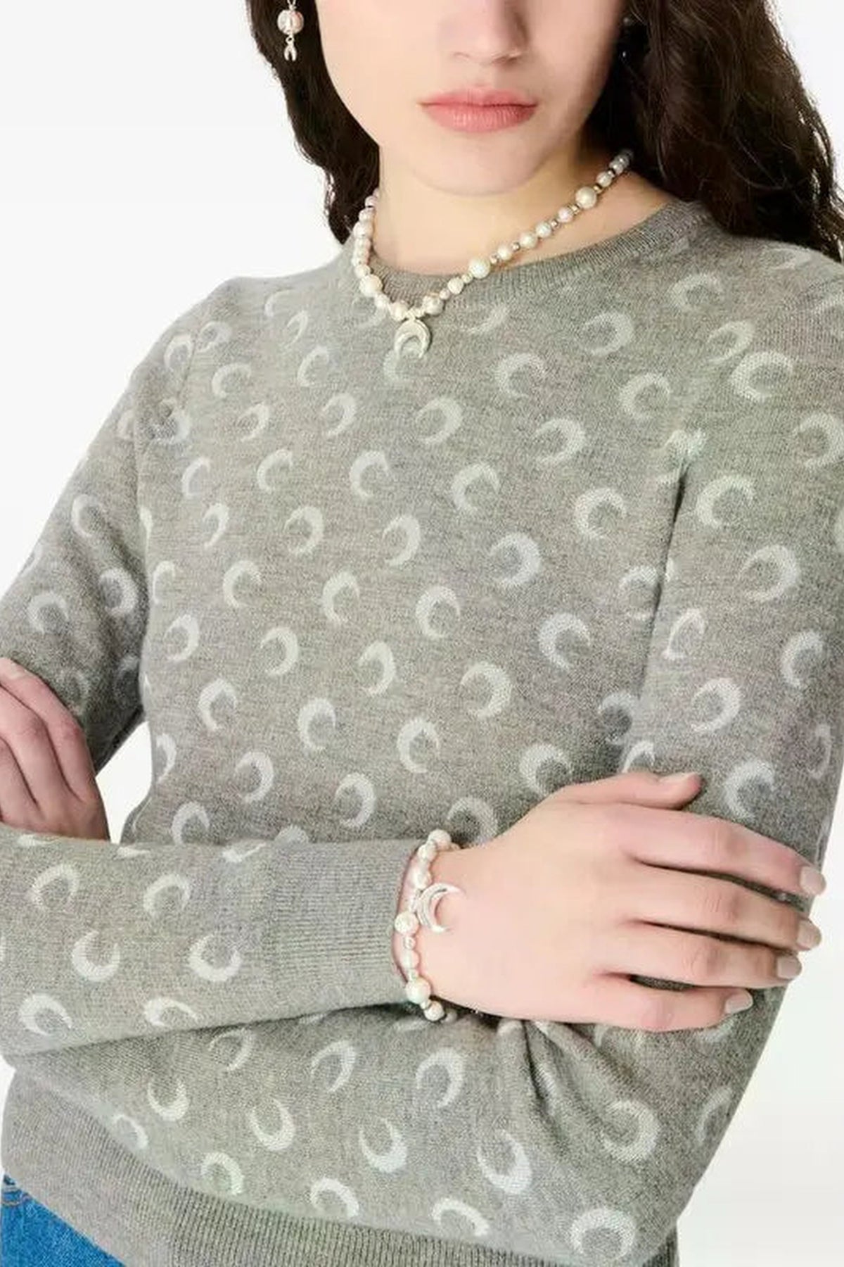 Moon Jacquard Knit Fitted Cardigan - Gris