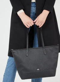 Sac cabas zippé Ninon en cuir grainé - Noir