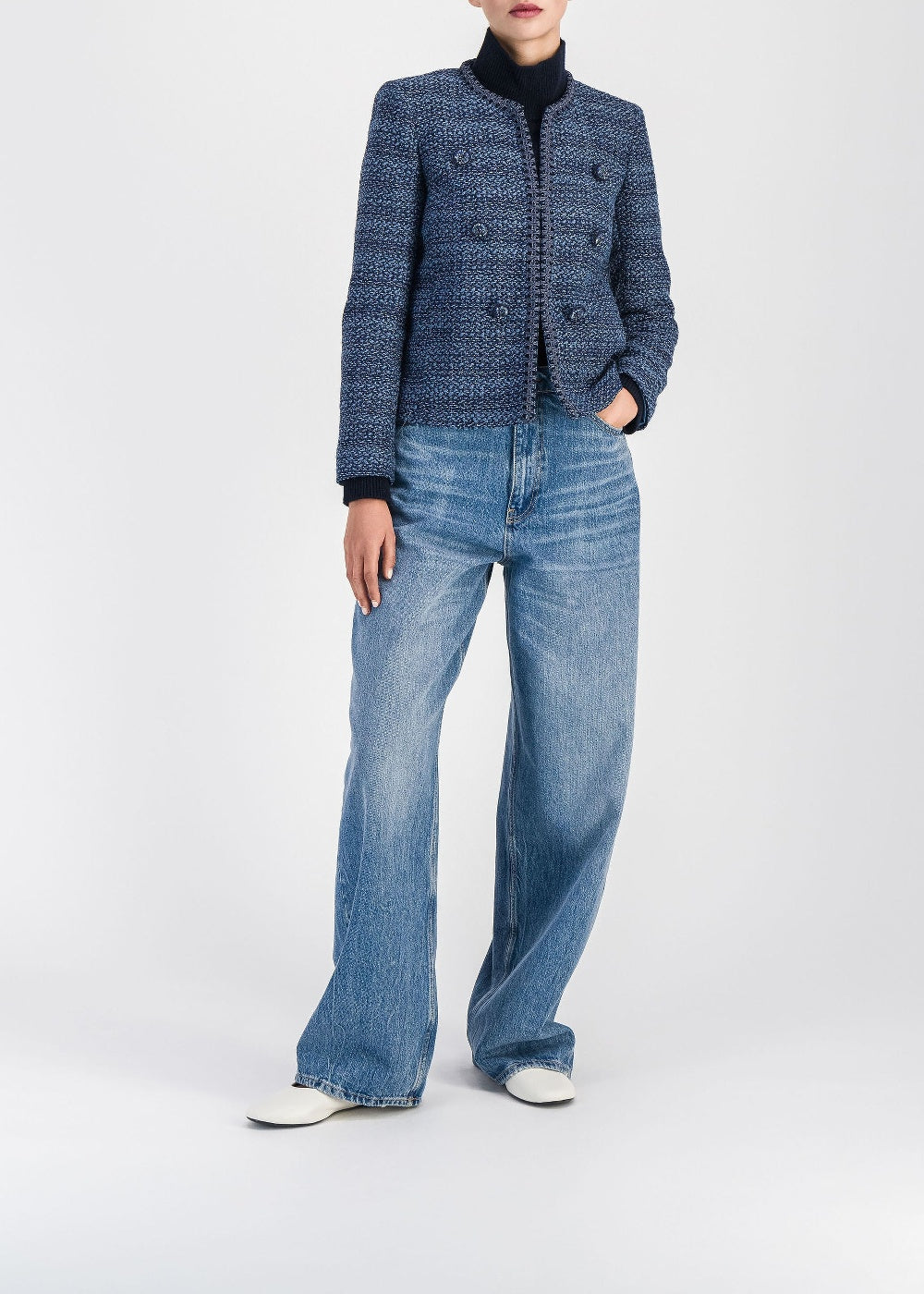 Textured cropped jacket - Blue