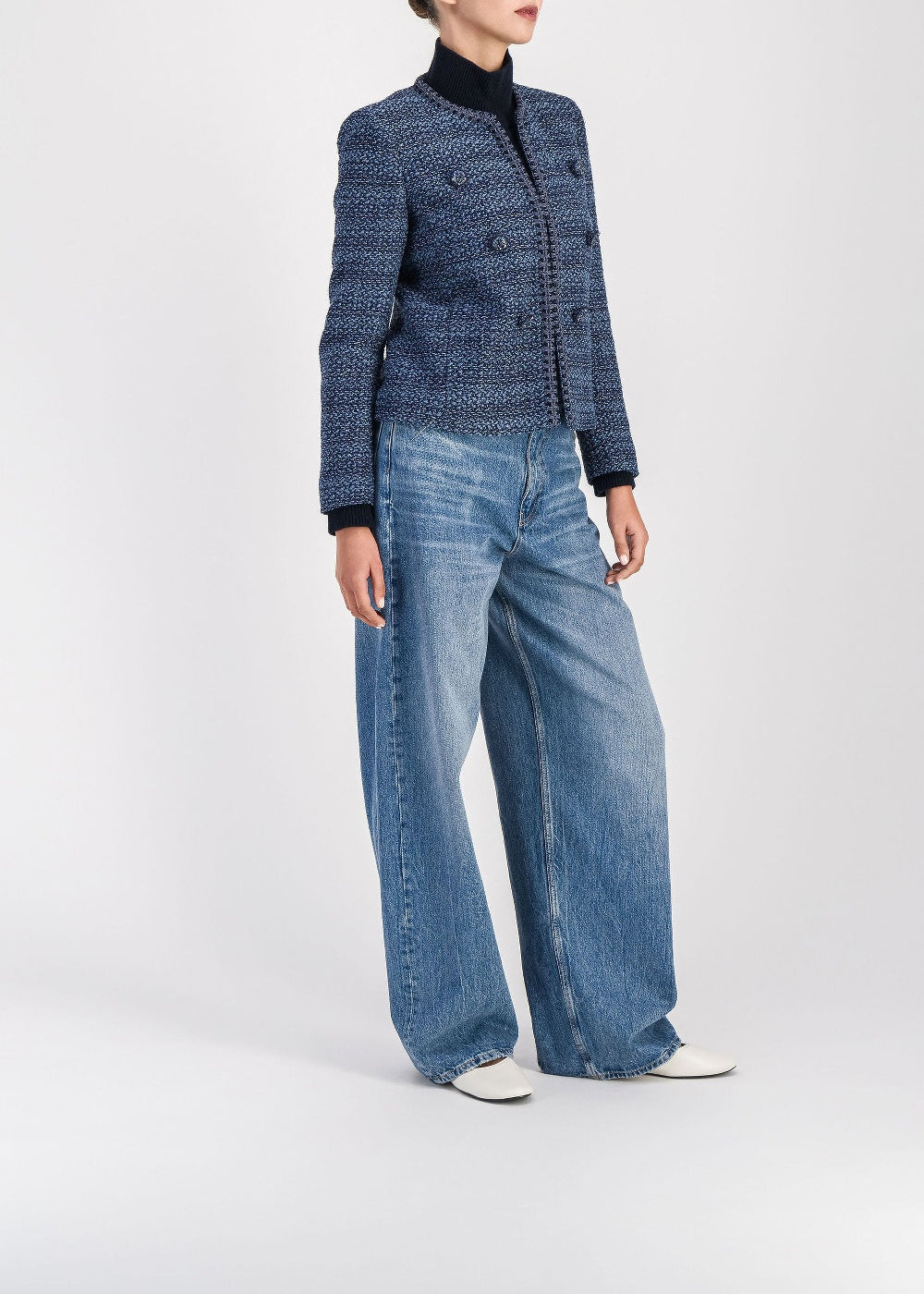 Textured cropped jacket - Blue