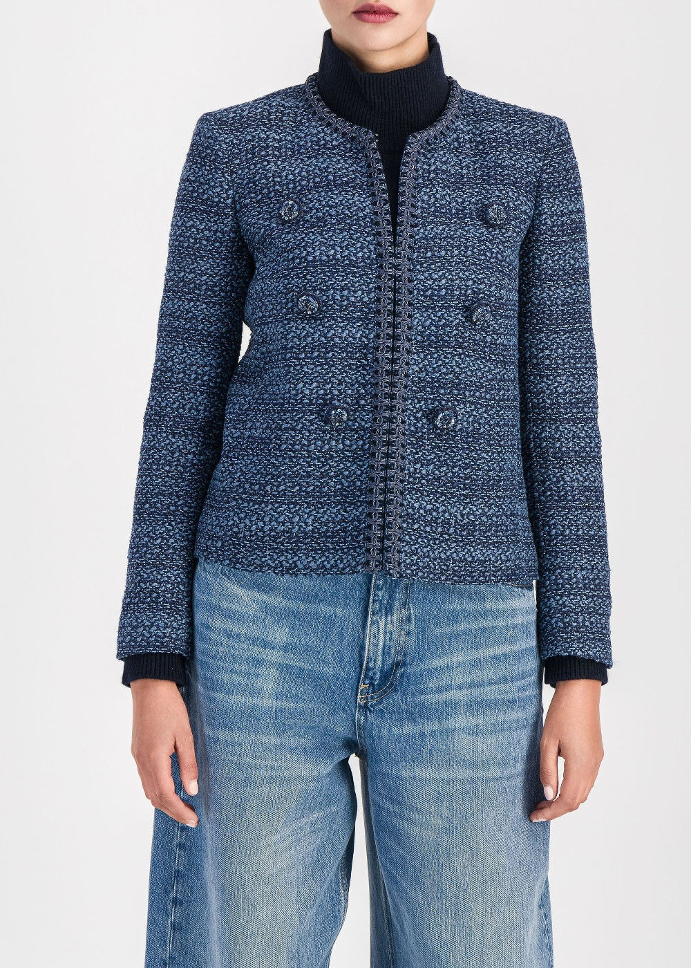 Textured cropped jacket - Blue