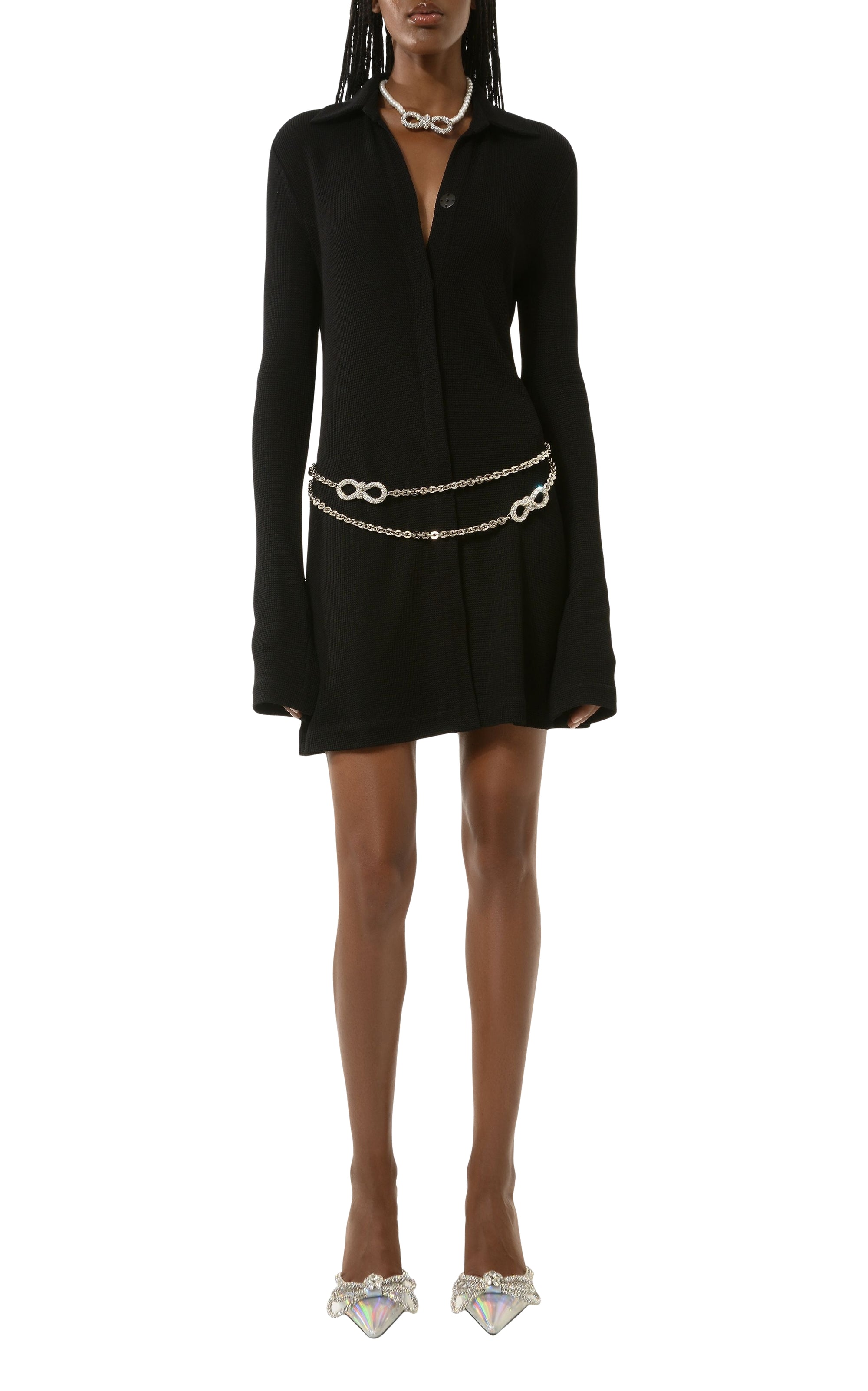 Bow Chain short dress embellished with rhinestones - Black
