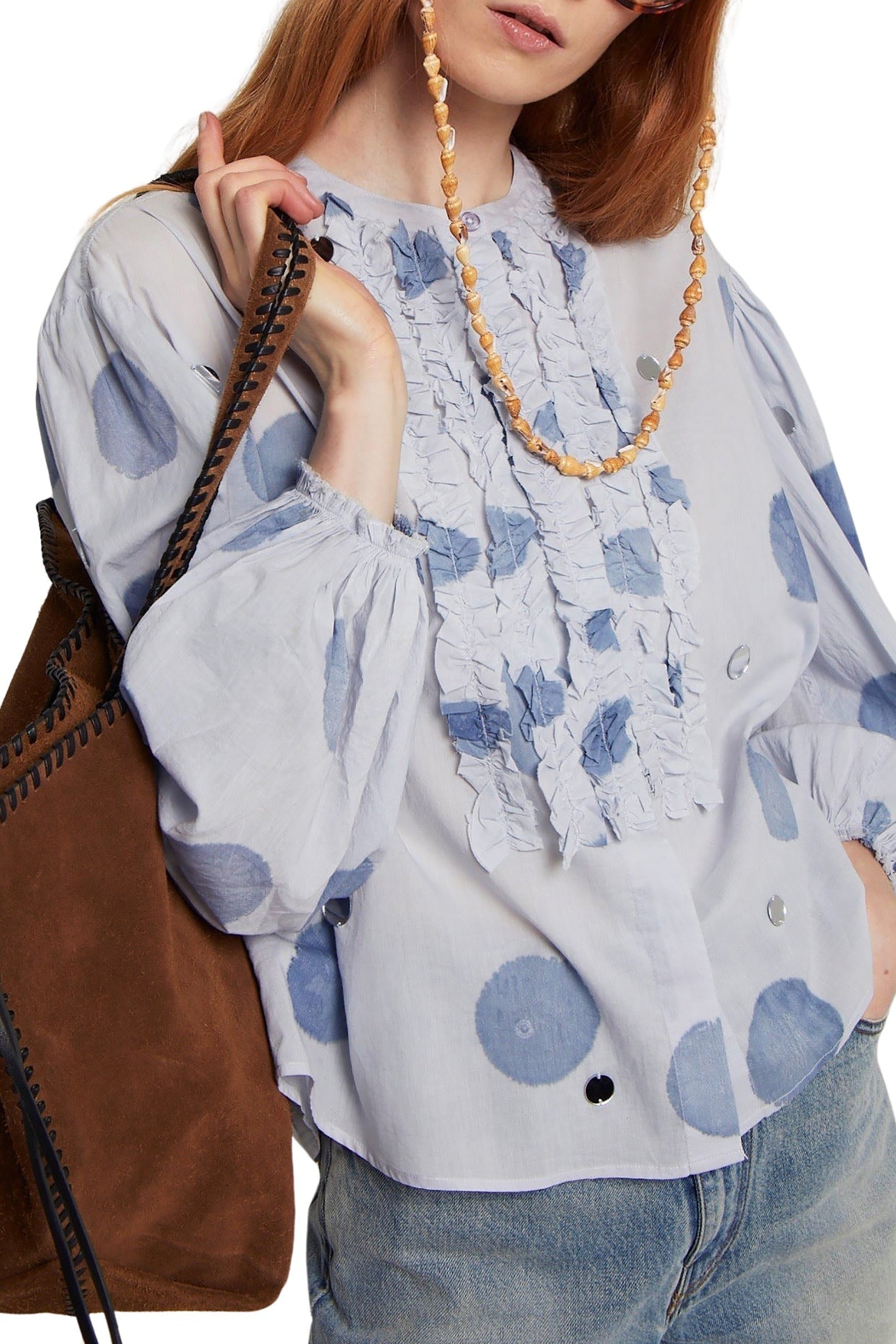 Blouse Maguette à manches bouffantes - Blue