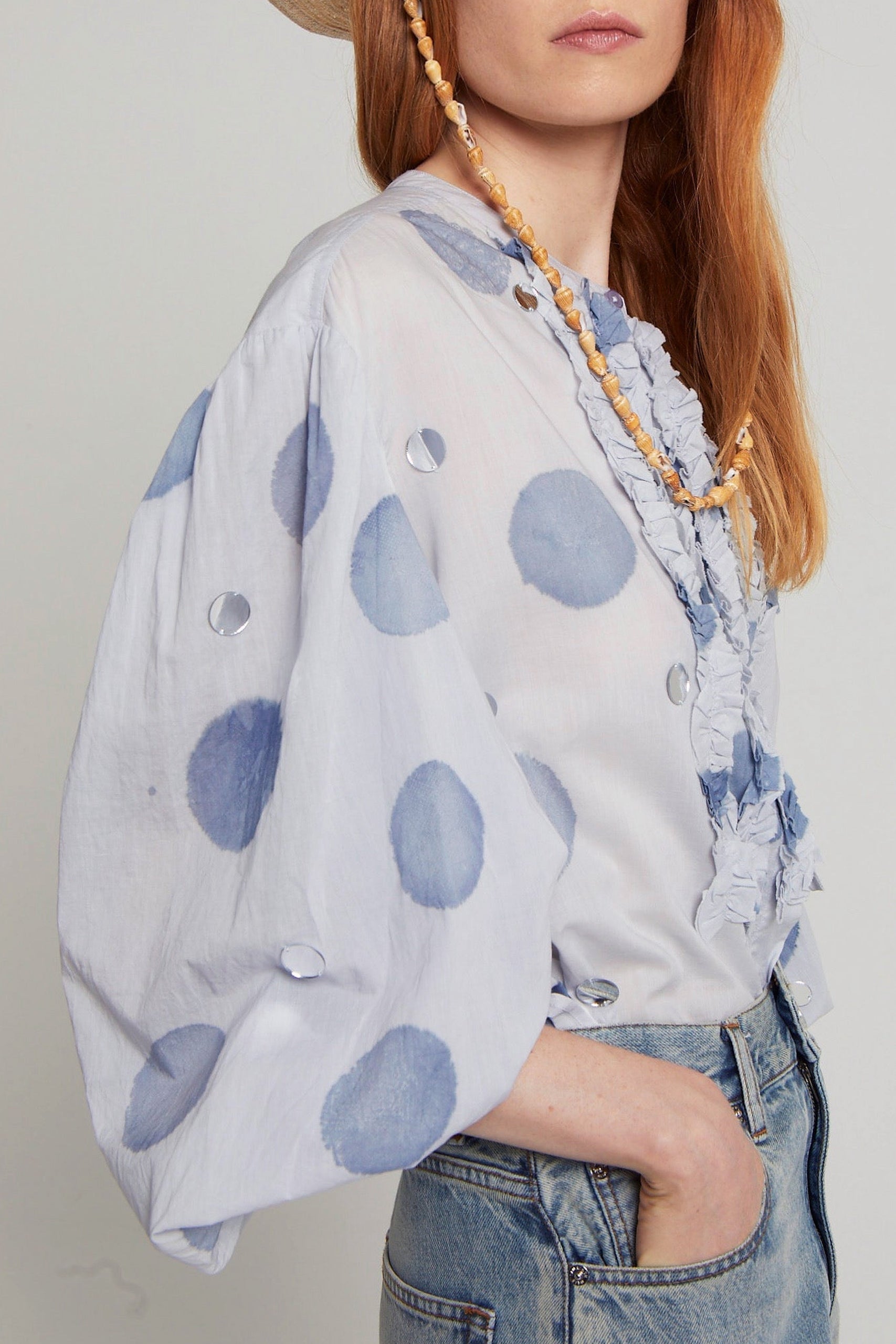 Blouse Maguette à manches bouffantes - Blue