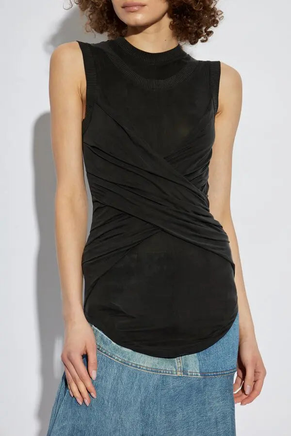 Sleeveless tank top with double twisted neckline - Noir