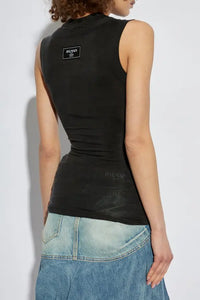 Sleeveless tank top with double twisted neckline - Noir