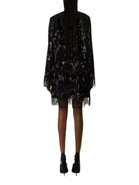 Robe longue à col ouvert et manches longues - Noir