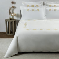 Duvet cover set 4 pcs Peonia embroidery in cotton - Milk & Citrine Green